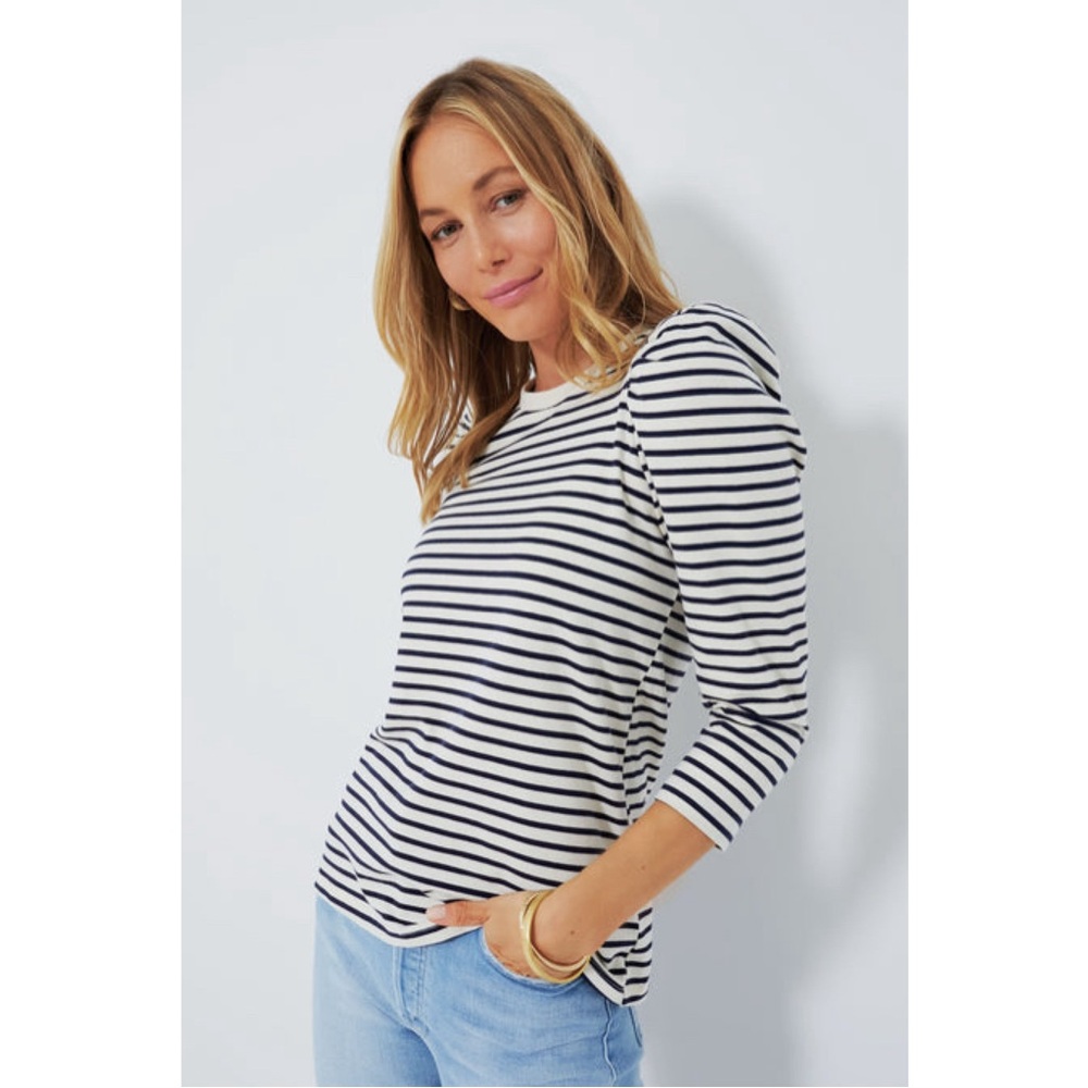 Pomander Place Navy Striped Vesty Long Sleeve Crewneck Top Small Preppy Chic